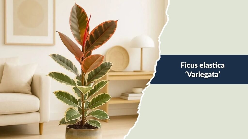 Ficus elastica ‘Variegata’ (Variegated Rubber Plant)