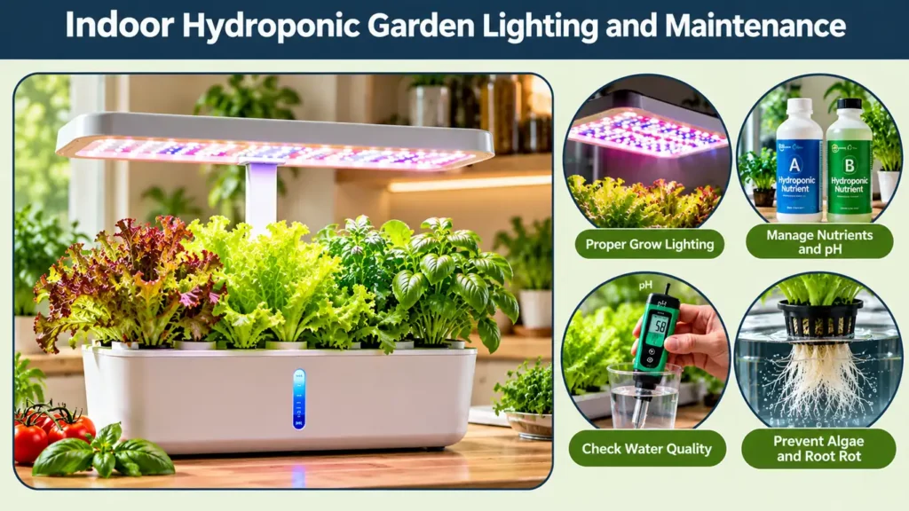 Indoor Hydroponic Garden Lighting and Maintenance